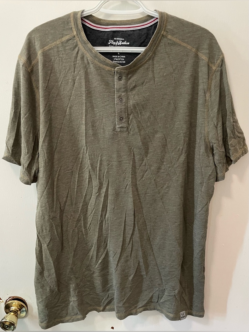 Flag & Anthem Men's Casual Olive Henley Shirt Short Sleeve Top Tee Size Large L